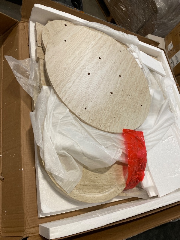 Photo 1 of win2win Nesting Coffee Table Set of 2, Modern Fluted Coffee Table with Faux Stone Veneer, Travertine Round Tea Table and End Table Set, Minimalist Center Tables for Living Room, Office, Stone