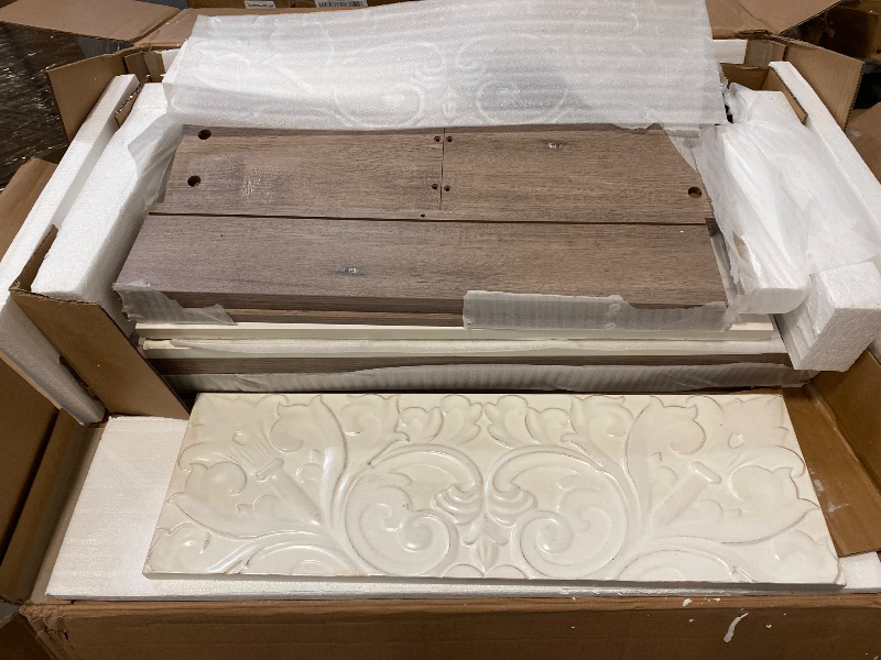 Photo 1 of LONYKE 3 Drawer Farmhouse Dresser with Embossed Weathered Flower Motif, Vintage Nightstand for Bedroom, Almost Fully-Assembled, Boho, Natural Wood, White,