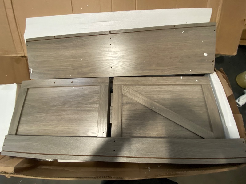 Photo 1 of IRONCK Farmhouse Shoe Storage Cabinet with 4 Flip Drawers, Freestanding Shoe Organizer with Adjustable Shelf for Entryway, Narrow Shoe Rack Cabinet for Hallway, Living Room, Gray