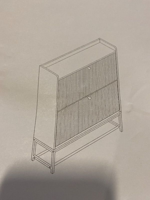 Photo 1 of Shoe Cabinet Storage for Entryway, Fluted Shoe Cabinet with 2 Flip Drawers, Hidden Shoe Rack Tall Freestanding Shoe Organizer with Legs for Hallway, Walnut