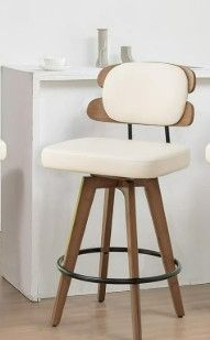 Photo 1 of Bar Stool 29.5 inch Bar Height Bar Stool with Faux Leather, Upholstered Seat, Bamboo Legs, Modern BarStool for Island/Kitchen/Counter (Walnut Beige)
