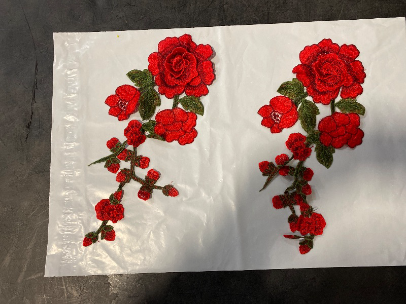 Photo 1 of  Red Rose Embroidered Applique Peony Flower Sew on Patch for Arts Crafts DIY Decor Applique Sewing Patches for Clothes Jeans Jackets Bags Dress Jeans Shoes Hats Collar Bust