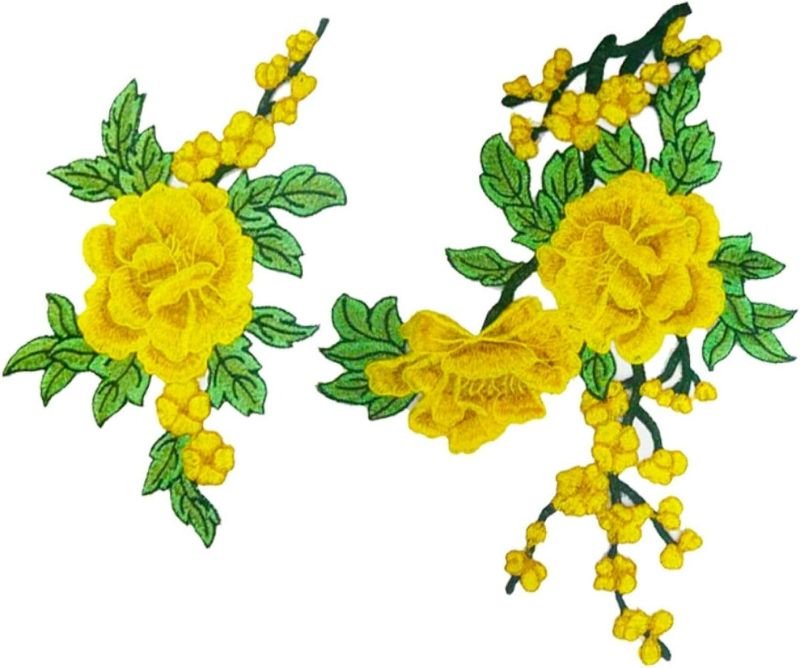 Photo 1 of Embroidered Patches,2Pcs Embroidery Lace Cloth Patch Flower Clothes Patch Grape Flower Set Yellow