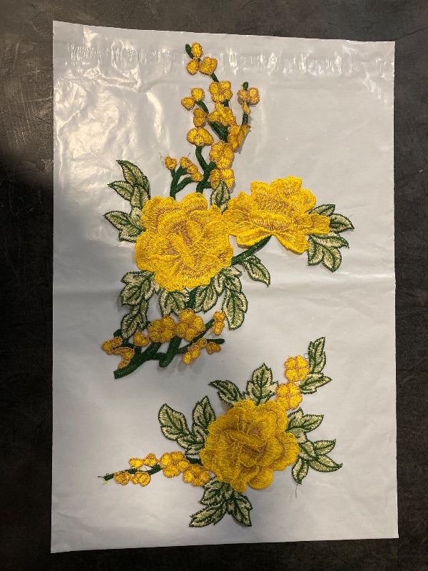 Photo 1 of Embroidered Patches,2Pcs Embroidery Lace Cloth Patch Flower Clothes Patch Grape Flower Set Yellow