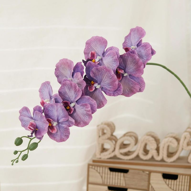 Photo 1 of Artificial Flowers Branches Faux Butterfly Orchid Stems Wedding Arrangement Home Garden Party Outdoor Decor(1pcs/Purple)