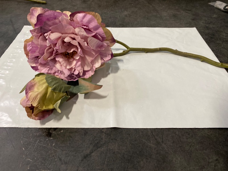 Photo 1 of Autumn Tone Peony Fake Flowers, 2-Head Artificial Flowers with Burnt Edges for Bridal Bouquet & Vintage Home Decor(Light Purple)

