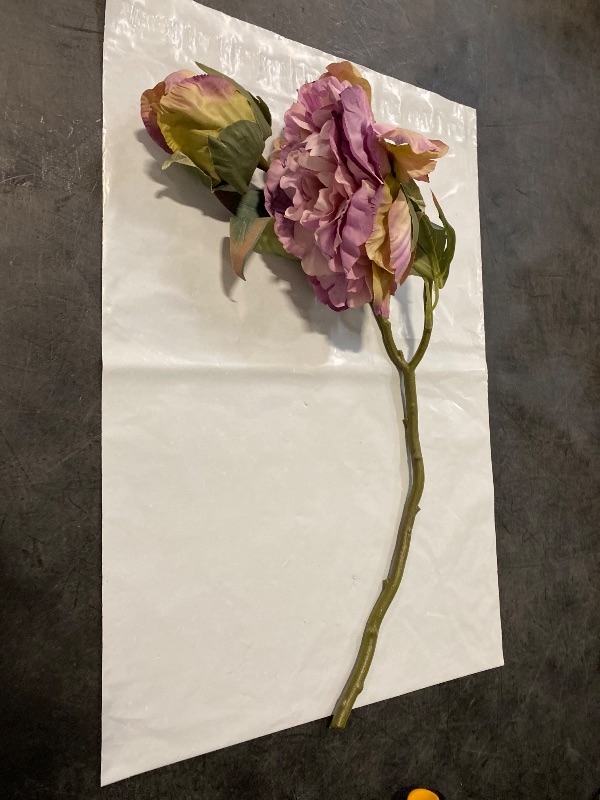 Photo 1 of Autumn Tone Peony Fake Flowers, 2-Head Artificial Flowers with Burnt Edges for Bridal Bouquet & Vintage Home Decor(Light Purple)
