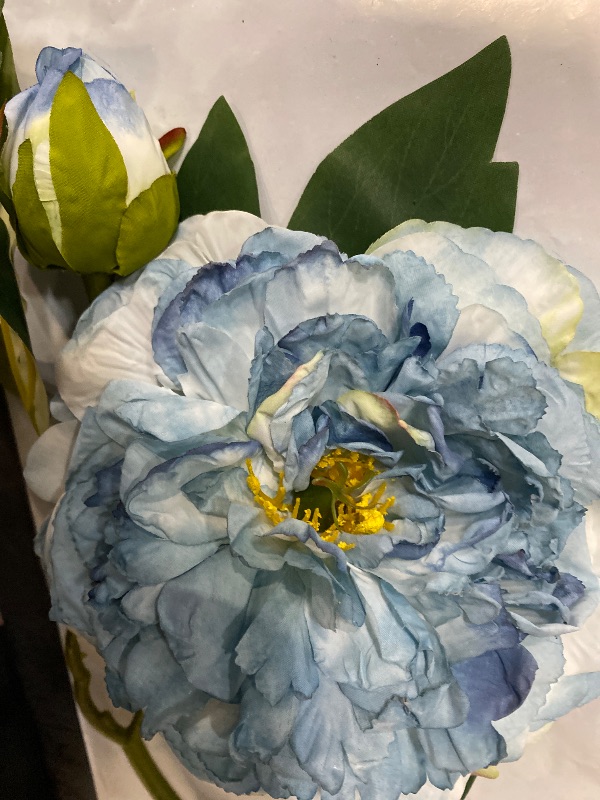 Photo 1 of Artificial Flowers Nordic Retro Style Artificial Peony Flower Arrangement - 2-Head Baked Peony for Home & Wedding Decoration(LightBlue)