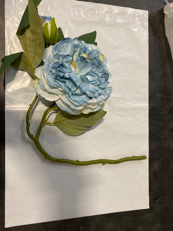 Photo 1 of Artificial Flowers Nordic Retro Style Artificial Peony Flower Arrangement - 2-Head Baked Peony for Home & Wedding Decoration(LightBlue)