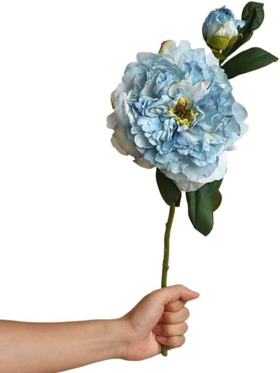 Photo 1 of Artificial Flowers Nordic Retro Style Artificial Peony Flower Arrangement - 2-Head Baked Peony for Home & Wedding Decoration(LightBlue)