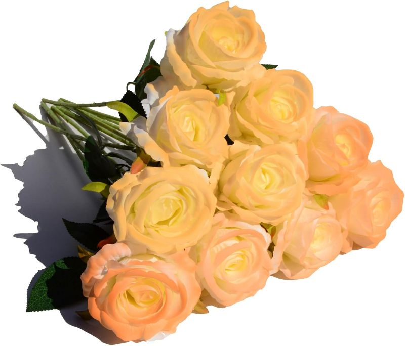 Photo 1 of Artificial Flower Rose 10pcs, Artificial Rose Silk Flower Gradient Color Fake Rose with Stems for DIY Wedding Bouquets, Centerpieces Arrangements, Home Decor, Party, Baby Shower - Gradient Orange
