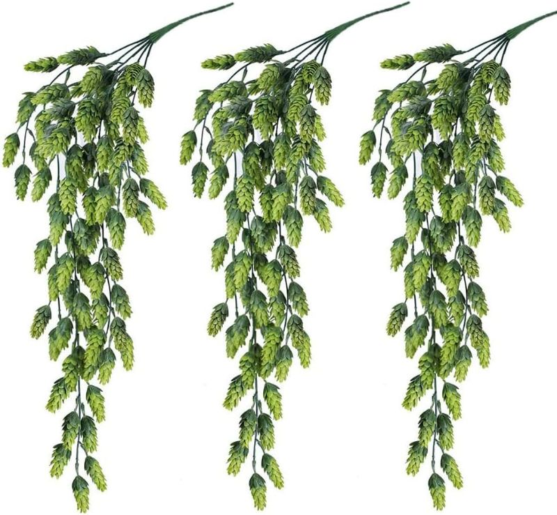 Photo 1 of 3Pcs Artificial Fake Flowers Hops Plants Realistic Faux Plastic Greenery Hanging Plant Vines UV Resistant Flower Wreath Decorations For Home Wall Garden Wedding Party Outdoor Balcony Corridor Décor
