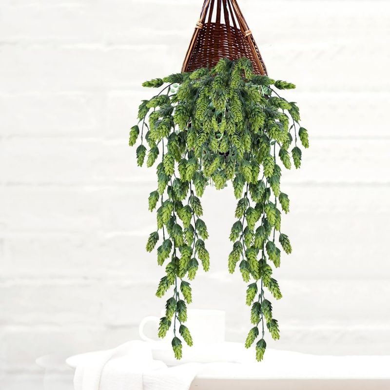 Photo 1 of 3Pcs Artificial Fake Flowers Hops Plants Realistic Faux Plastic Greenery Hanging Plant Vines UV Resistant Flower Wreath Decorations For Home Wall Garden Wedding Party Outdoor Balcony Corridor Décor
