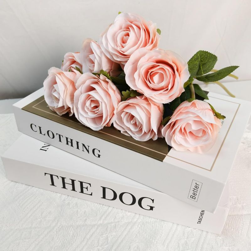 Photo 1 of Artificial Roses Flowers with 8 Heads for Flower Arrangement, Silk Rose Bouquet for Home Decoration, Faux Rosas for Parties and Wedding Decoration (Pink,8)