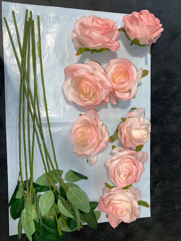 Photo 1 of Artificial Roses Flowers with 8 Heads for Flower Arrangement, Silk Rose Bouquet for Home Decoration, Faux Rosas for Parties and Wedding Decoration (Pink,8)