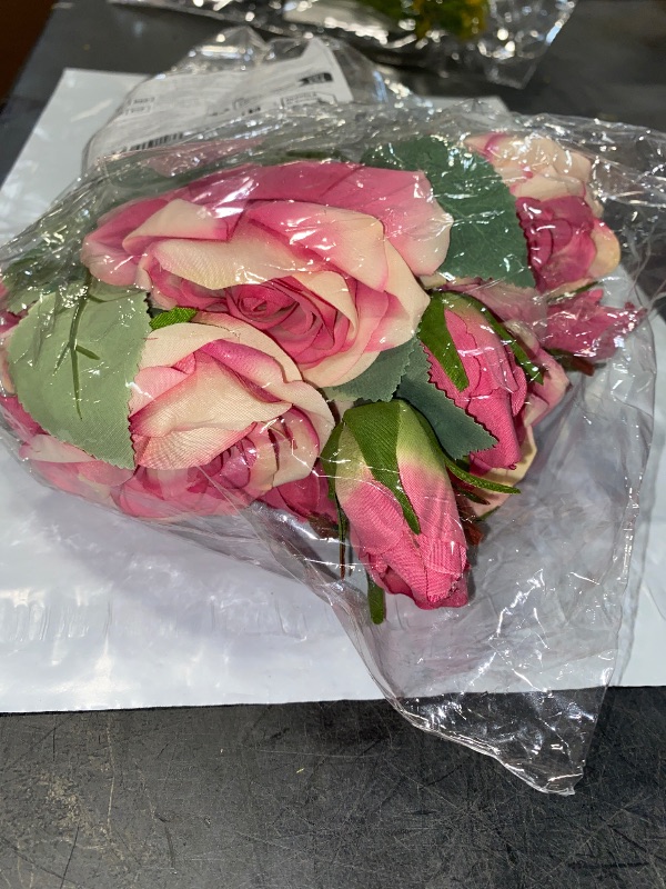 Photo 1 of 5 Pcs Artificial Fake Roses Flannel Flower Bridal Bouquet Wedding Party Home Decor