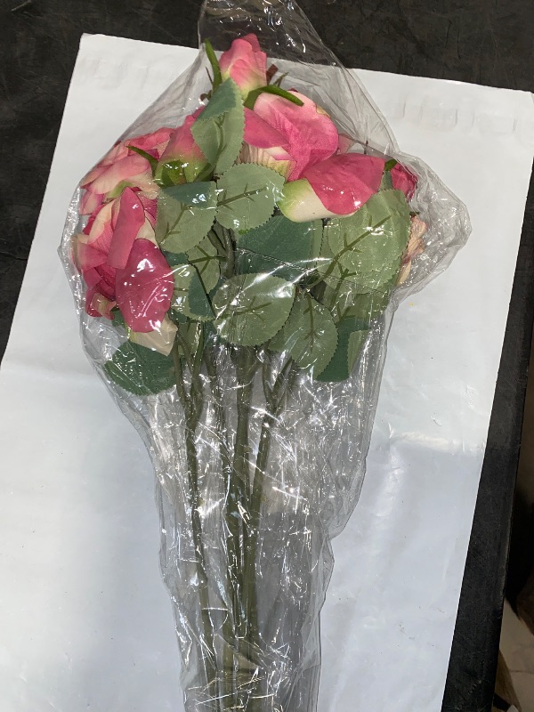 Photo 1 of 5 Pcs Artificial Fake Roses Flannel Flower Bridal Bouquet Wedding Party Home Decor