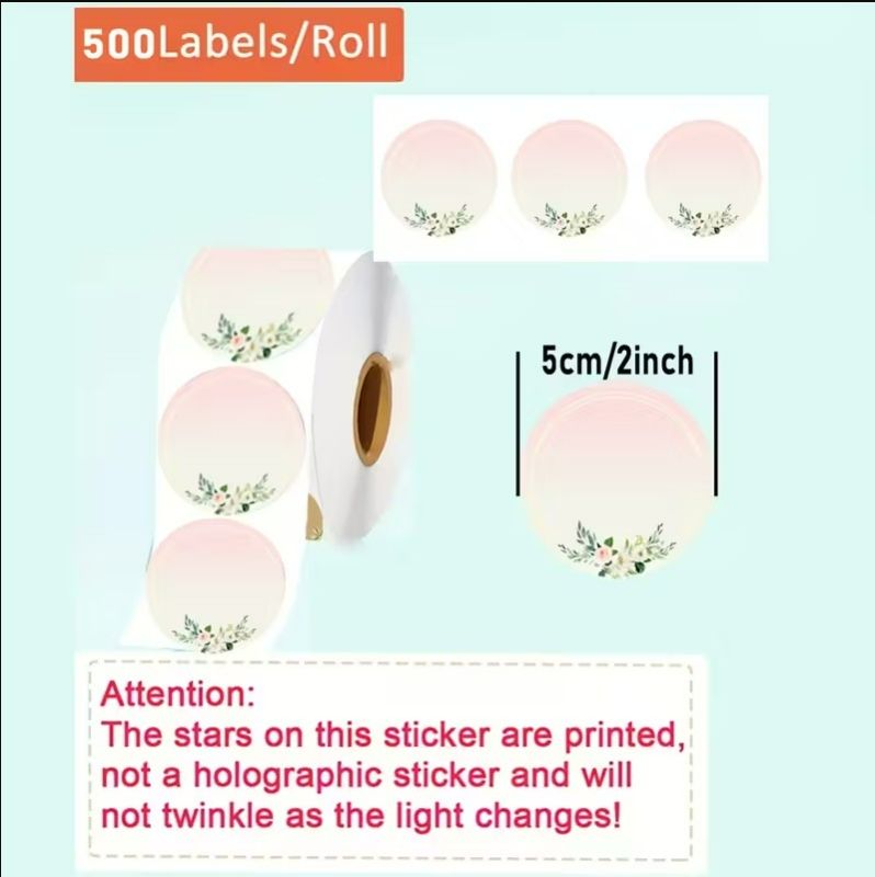 Photo 1 of 500pcs of Gradient Flower Wreath Direct Thermal Labels, 2X2 Inches, Suitable for Various Printing Purposes, Including Color Coding for Shipping Labels, Ideal for Small Businesses, Address Labels, And Name Tags.
