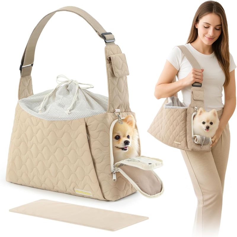 Photo 1 of Dog Carrier Sling for Small Dogs, Front Cat Sling & Cats Up to 15 lbs, Puppy Sling with Adjustable Strap Front Zipper Pocket, Double Safety Feature, Hands Free for Travel
