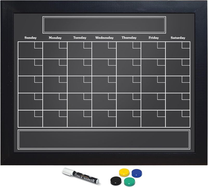 Photo 1 of Better Office Products Magnetic Wall Chalkboard Monthly Calendar, Large Chalkboard Calendar, 24" x 30", Wall Mount, with Chalk Marker & Magnets (Solid Black)
