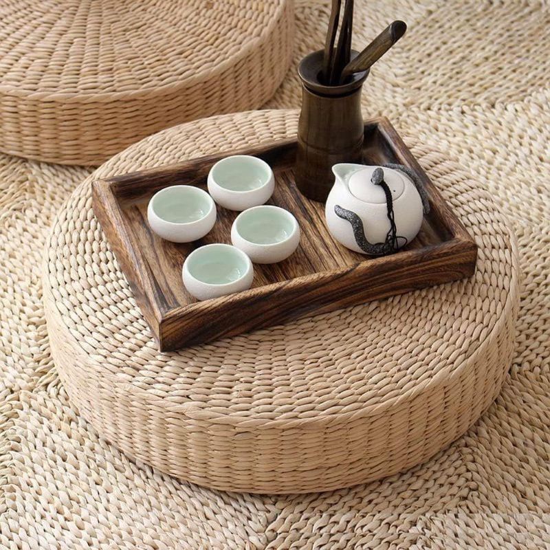 Photo 1 of HUAWELL Japanese Style Handcrafted Eco-Friendly Breathable Padded Knitted Straw Flat Seat Cushion, Hand Woven Tatami Cushion Best for Zen, Yoga Practice or Buddha Meditation