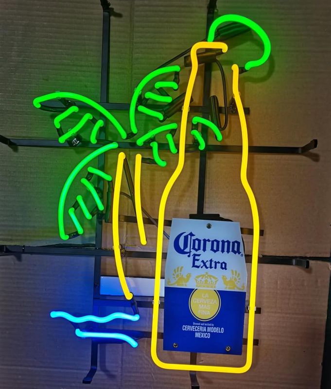 Photo 1 of Neon Signs for Wall Decor Urby Corona Extra Bottle Palm Tree Real Glass Light Sign Home Beer Bar Pub Recreation Room Game Room Windows Garage Sign 20x24inch Neon Tubing
