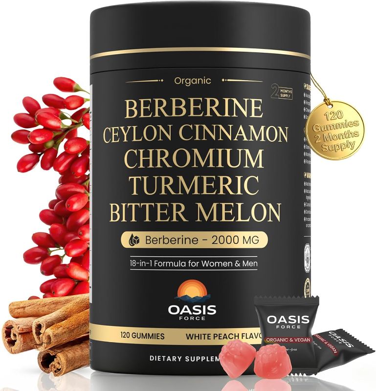 Photo 1 of 2000mg Berberine Gummies Supplement, Berberine HCl with Ceylon Cinnamon, Chromium, Organic Milk Thistle for Women & Men, Metabolism Support, AMPK Metabolic Activator, Sugar Free, Vegan, 60 Day Supply