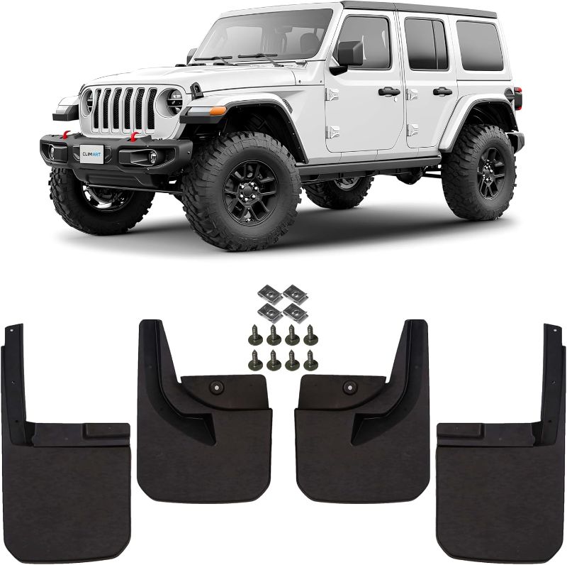 Photo 1 of CLIM ART Custom Fit Mud Flaps for Jeep Wrangler JL Unlimited 2018-2026, 4 pcs, Easy to Install, Road and Weather Resistant Thermoplastic, Car Accessories - MF1418110
