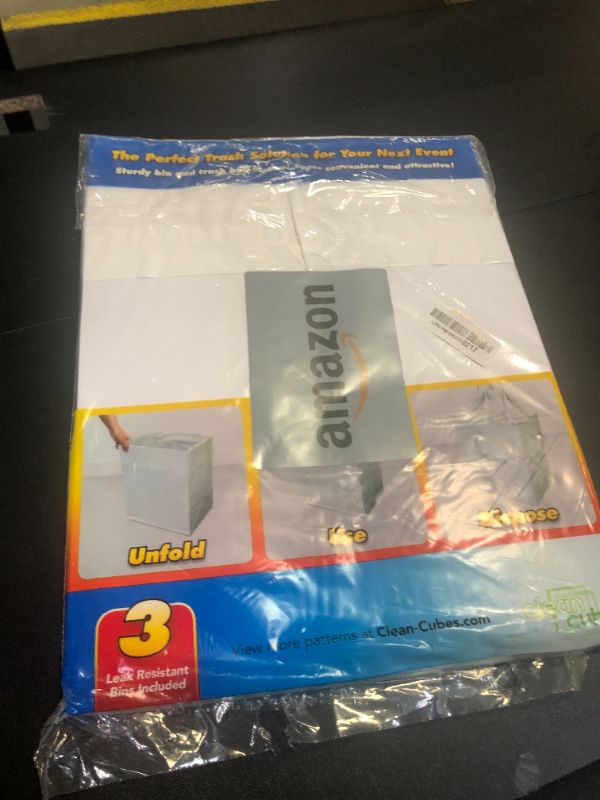 Photo 1 of Clean Cubes 13 Gallon Disposable Trash Cans (3-Pack) with Fitted Trash Bags - Reusable Garbage and Recycling Bins for Parties, Events, and More (White - 17" Height x 13.5" Width x 10" Depth)