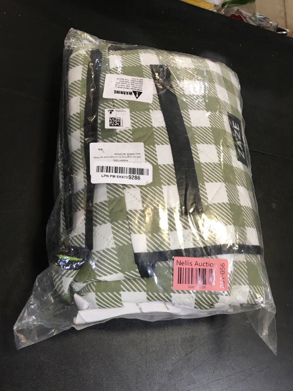 Photo 1 of ZAZE Extra Large Picnic Outdoor Blanket, 80''x80'' Waterproof Foldable Blankets Gingham Picnic Mat for Beach, Camping Grass Lawn Park Accessories Cute Couple Gifts Ideas Wedding Registry(Green White)