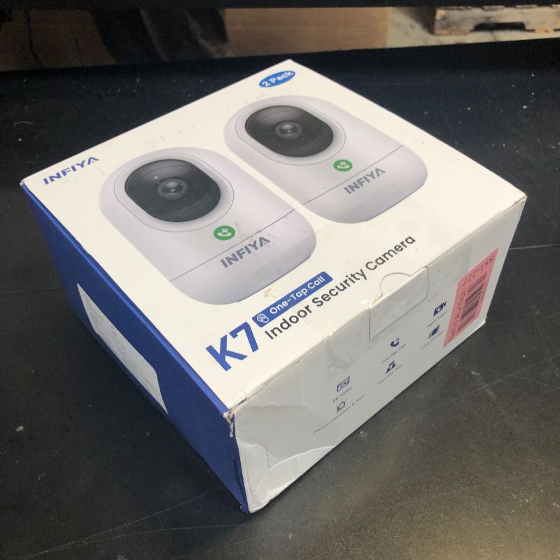 Photo 1 of INFIYA 2K Security Camera Indoor-360 Cameras for Home Security and One-Tap Call, Elderly/Cat/Baby/Nanny, Motion Alert, Intelligent Tracking, 2.4GHz WiFi Only, Work with Alexa/Google Home, K7 2Pack