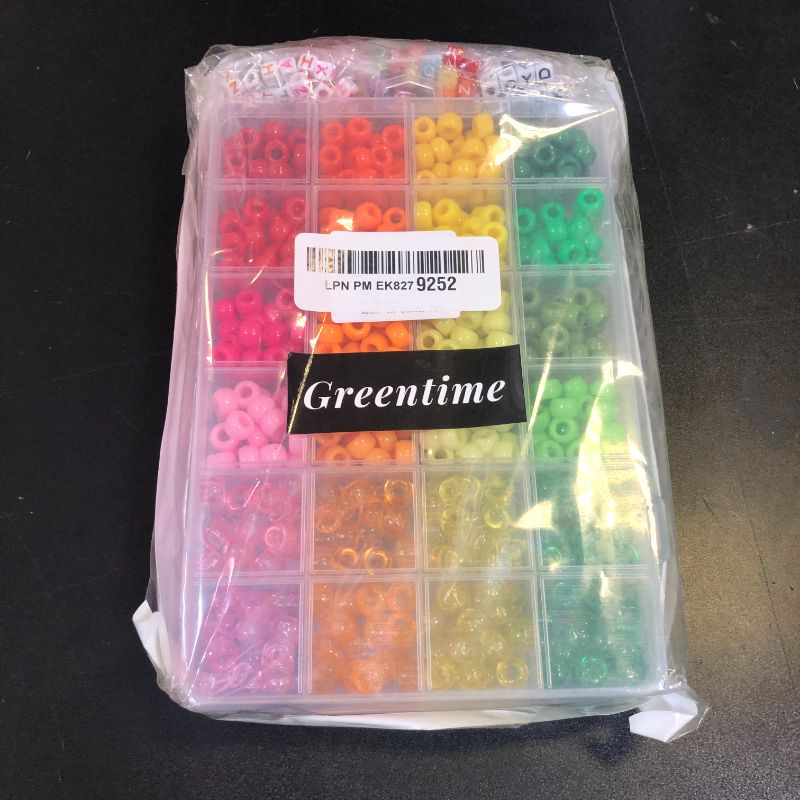 Photo 1 of Greentime Pony Beads - 1602 Pcs, 48 Colors for Bracelets & Necklaces DIY Craft Kit with Elastic Threads & Letter Beads