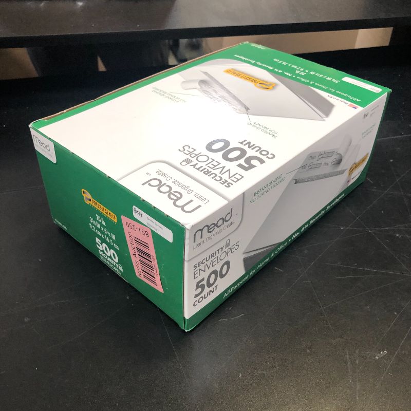Photo 1 of Mead Envelopes, Self Seal, Self Adhesive Closure, #6-3/4 Small Envelopes, Self Seal, Security Printed Lining for Privacy, 500 Per Box (742021)