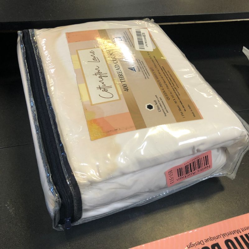 Photo 1 of Cottington Lane Premium Quality 100% Egyptian Cotton 4 Piece Queen Size Bed Sheet Set Fits 12 inch Deep Pocket Mattress, Naturally Cool, Soft & Durable Luxury Bedding, White Solid