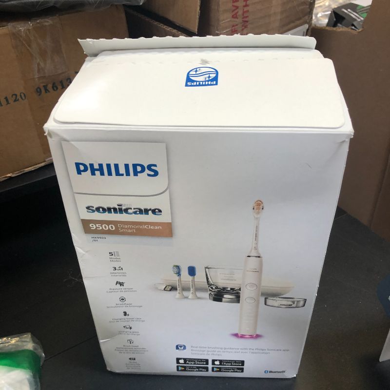Photo 1 of Philips Sonicare DiamondClean Smart 9500 Electric Toothbrush, Sonic Toothbrush with App, Pressure Sensor, Brush Head Detection, 5 Brushing Modes and 3 Intensity Levels, White, Model HX9923/01
