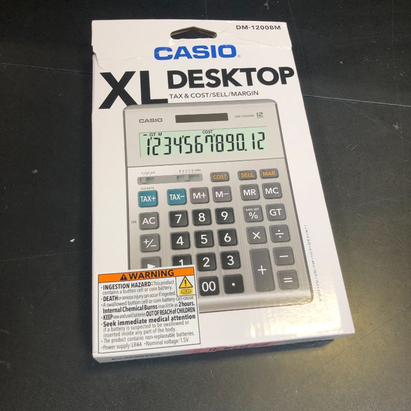 Photo 1 of Casio DM-1200BM – Business Desktop Calculator with Cost/Sell/Margin & Tax Keys | Extra-Large 12-Digit Display, Kickstand | Ideal for Office & Finance Use