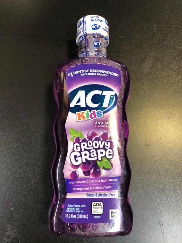 Photo 1 of ACT Kids Anticavity Fluoride Rinse Groovy Grape 16.9 fl. oz. Accurate Dosing Cup, Alcohol Free