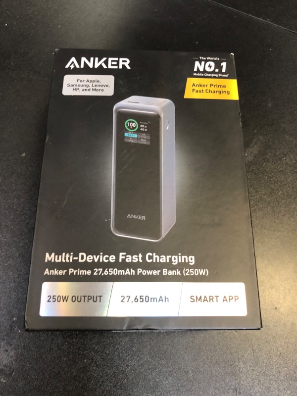 Photo 1 of Anker Prime Power Bank, 27,650mAh 3-Port 250W Portable Charger for Travel, TSA-Approved, Smart App, for MacBook Pro/Air, iPhone 16/15/14 Series, Samsung, Laptops, and More (Charging Base Not Included)