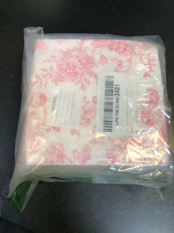 Photo 1 of 100 Floral Cocktail Napkins Pink and White Toile Paper Napkins 5” Vintage Pink Flower Bouquet Disposable Hand Towels for Bridal Baby Shower Christmas Tea Party Supplies