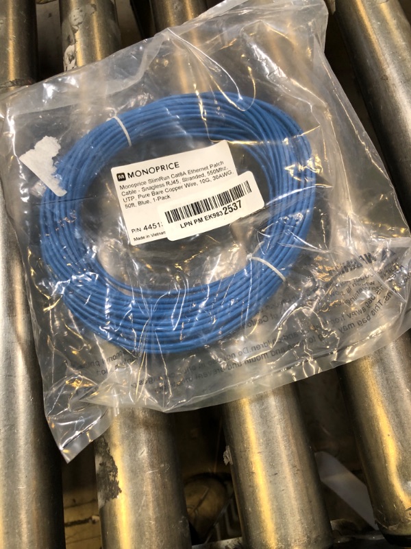 Photo 1 of Monoprice Cat6A 50ft Blue Patch Cable UTP 30AWG 10G Pure Bare Copper Snagless RJ45 SlimRun Series Ethernet Cable