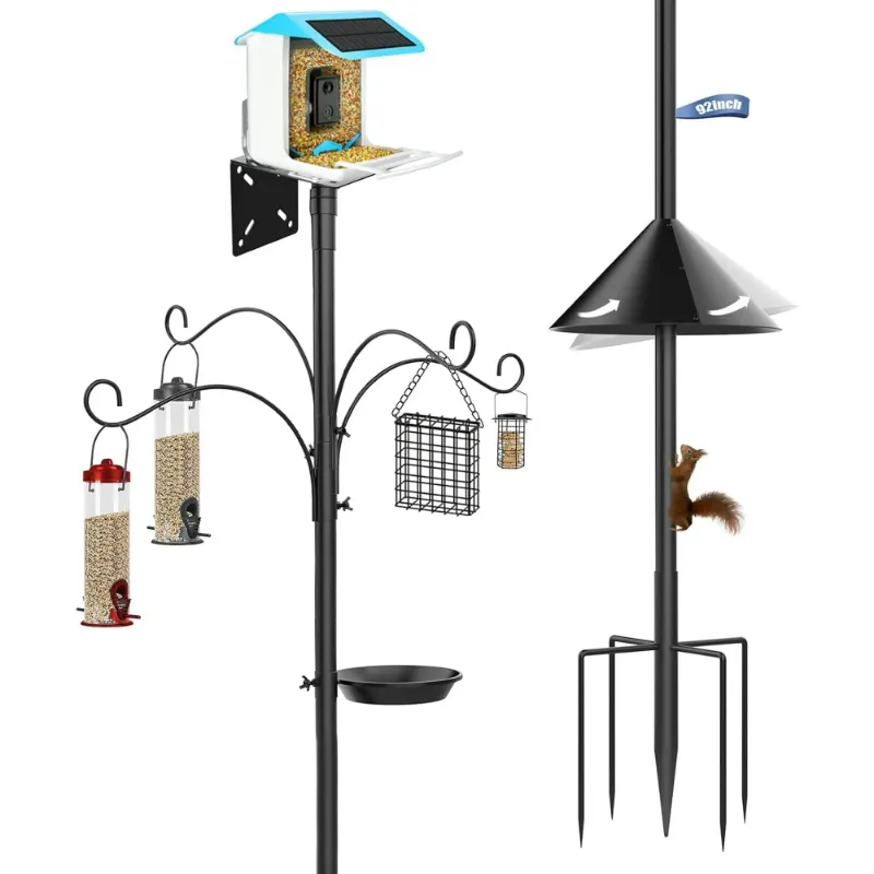 Photo 1 of Bird Feeder Pole with Squirrel Proof Baffle-92 Inch Heavy Duty House Poles with Bath & 4 Hooks