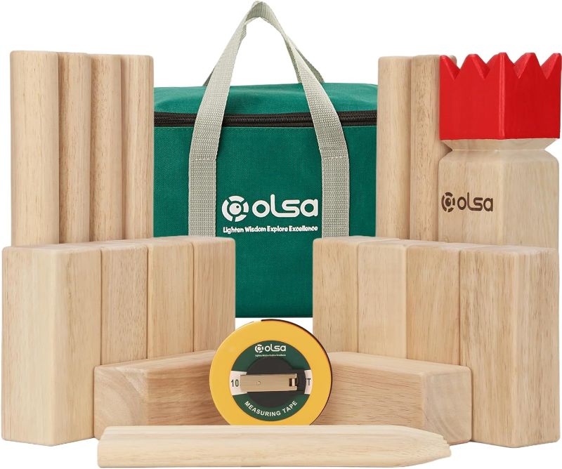 Photo 1 of OLSA Kubb Outdoor Games Kubb Yard Games for Adults Family Viking Chess Lawn Game with Carrying Bag Giant Outdoor Toss Games for Backyard Beach Park Camping (Measuring Tape Included)
