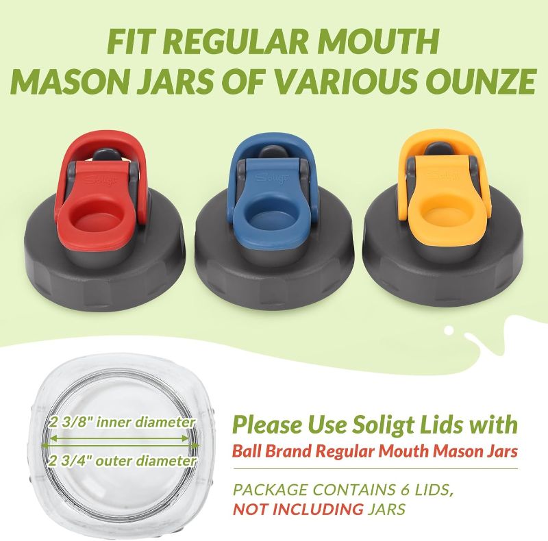 Photo 1 of 3 Pack Mason Jar Lids, Regular Mouth Pour Spout Flip Cap Lids for Ball Brand Mason Jars, Leak Proof Airtight for Drinking Salad Dressing & Food Storing
