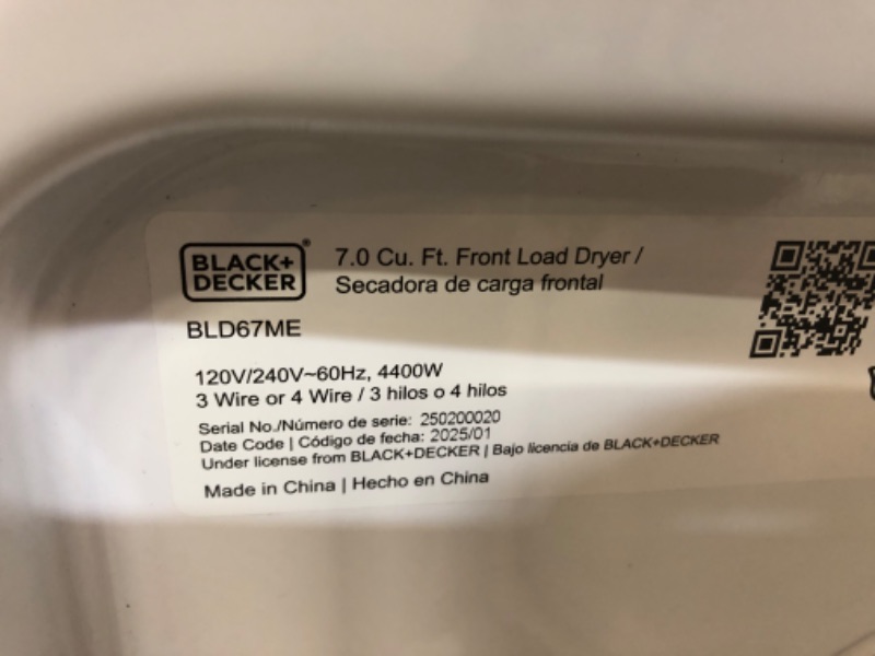 Photo 1 of BLACK+DECKER BLD67ME 7.0 Cu. Ft. Front Load Dryer. 