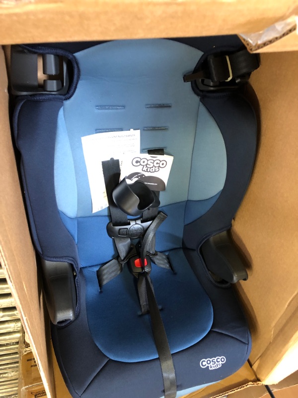 Photo 1 of Cosco Kids Finale DX 2-in-1 Booster Car Seat, Forward Facing Toddler Car Seat (30-65 lbs) and Belt Positioning High Back Booster Seat (40-100 lbs), Sport Blue