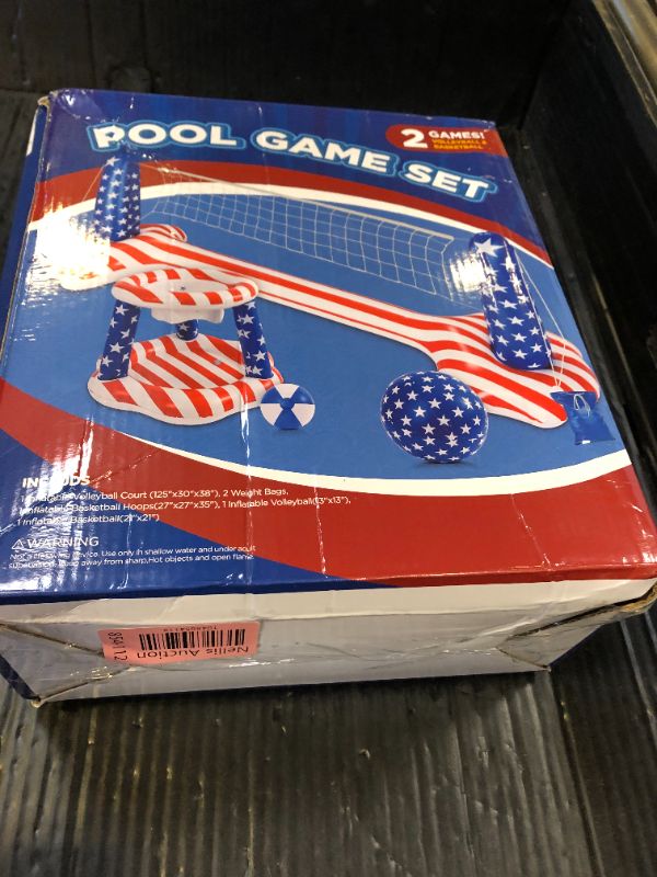 Photo 1 of 10.4' Larger Pool Volleyball Set - 2024 NEW Inground Pool Volleyball Net & Basketball Hoop, Inflatable Water Games for Adults and Family, Pool Floating Toys for Kids 8-12 | Teens Summer Floaties