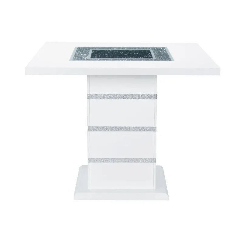 Photo 1 of Global Furniture USA Monaco Wood White and Silver Bar Table with Clear Glass