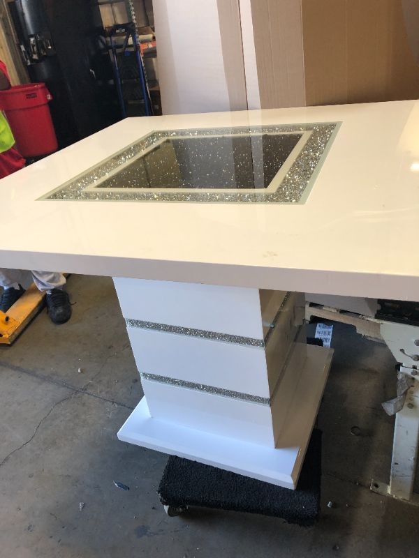 Photo 1 of Global Furniture USA Monaco Wood White and Silver Bar Table with Clear Glass
