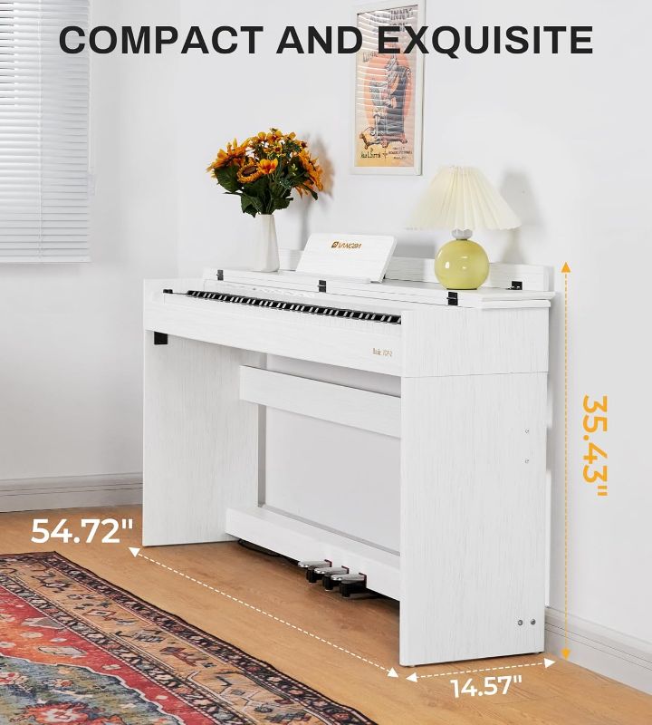 Photo 1 of Vangoa Digital Piano 88 Keys Weighted Hammer Action Home Full size Digital Piano Keyboard for Adult Beginner with Furniture Stand, Flip Key Cover, Three Pedals and Power Adapter, White Ideal for Gift
