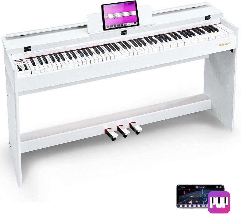 Photo 1 of Vangoa Digital Piano 88 Keys Weighted Hammer Action Home Full size Digital Piano Keyboard for Adult Beginner with Furniture Stand, Flip Key Cover, Three Pedals and Power Adapter, White Ideal for Gift

